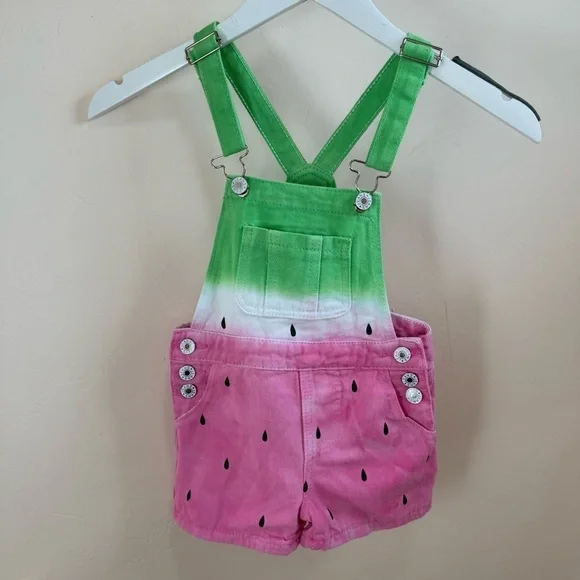 NWOT Girls Watermelon Overall Shorts With White Tee Set Size 6 / XL - Picture 6 of 12